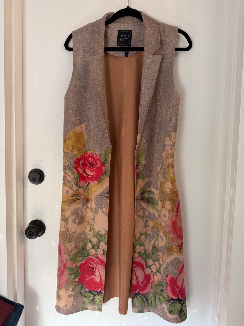 FDJ French Dressing Jeans Faux Suede Duster Vest Floral Western Boho Open small